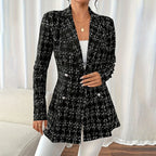 Elegant Women's Plaid Blazer, Notch Lapel Long Sleeve Jacket For Office And Casual Wear