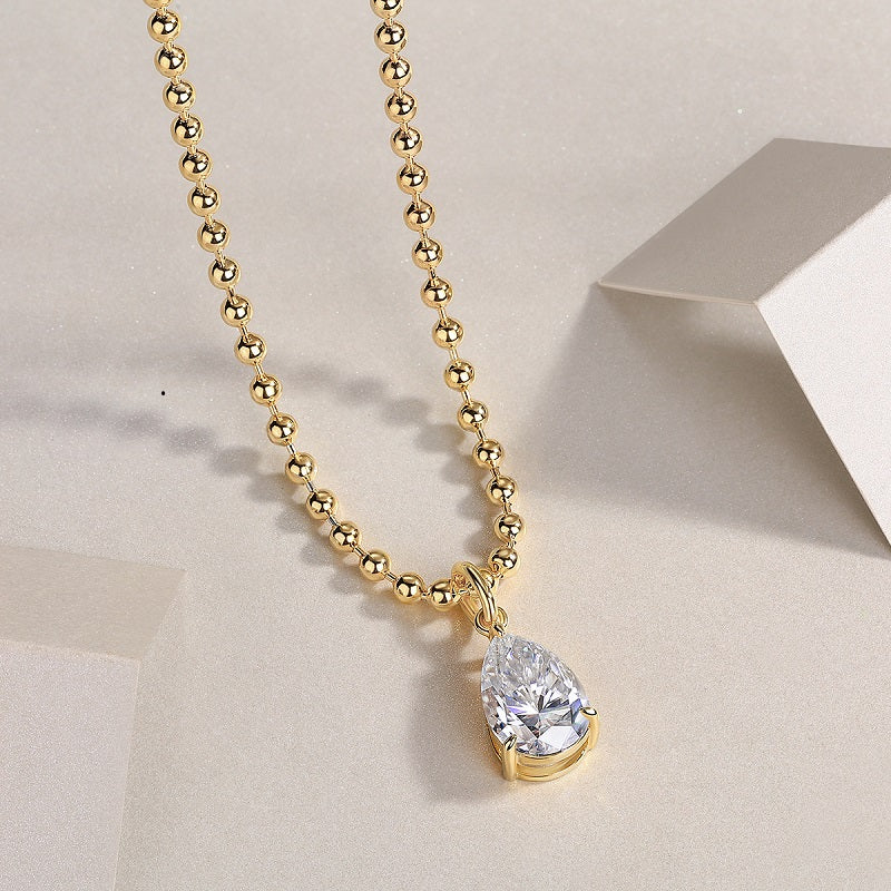 Wish Light Pear Moissanite Pendant Necklace S925 Silver Gold Plating