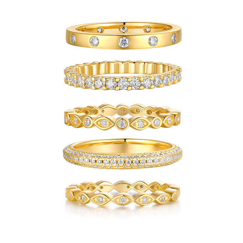 Starlight Golden Melody Ring Set S925 Silver And Gold-Plated Moissanite Main image