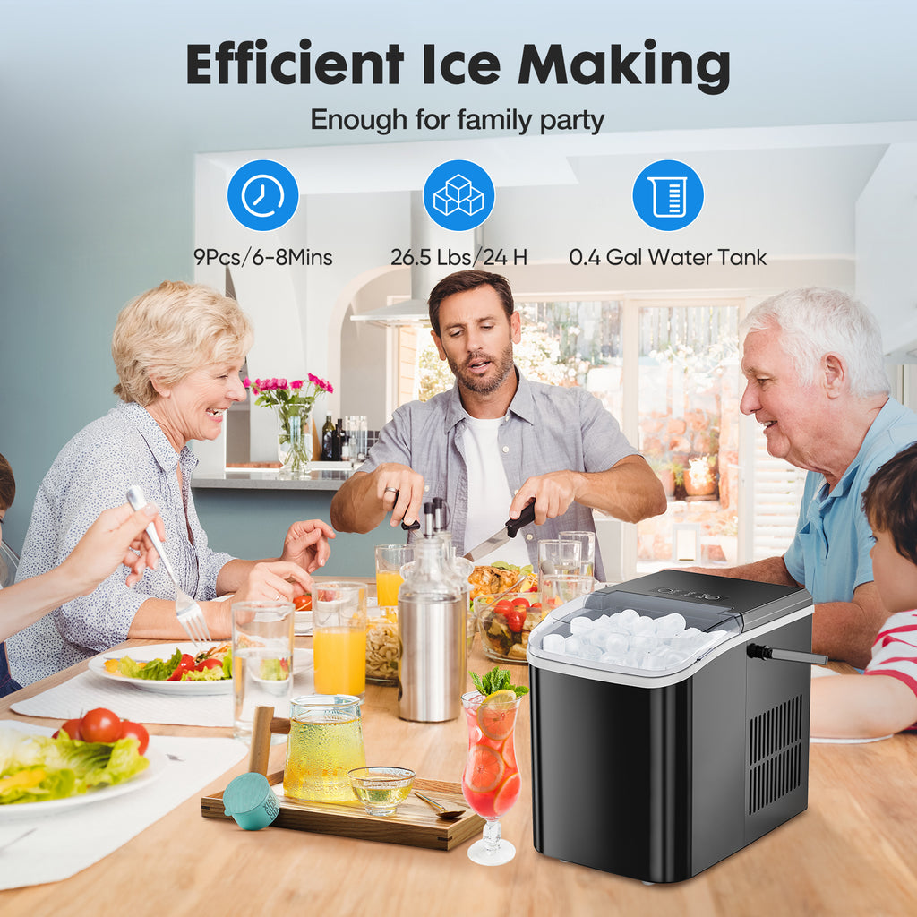 Portable Ice Maker Compact Countertop Delivers 6 Ice Cubes In 9 Minutes