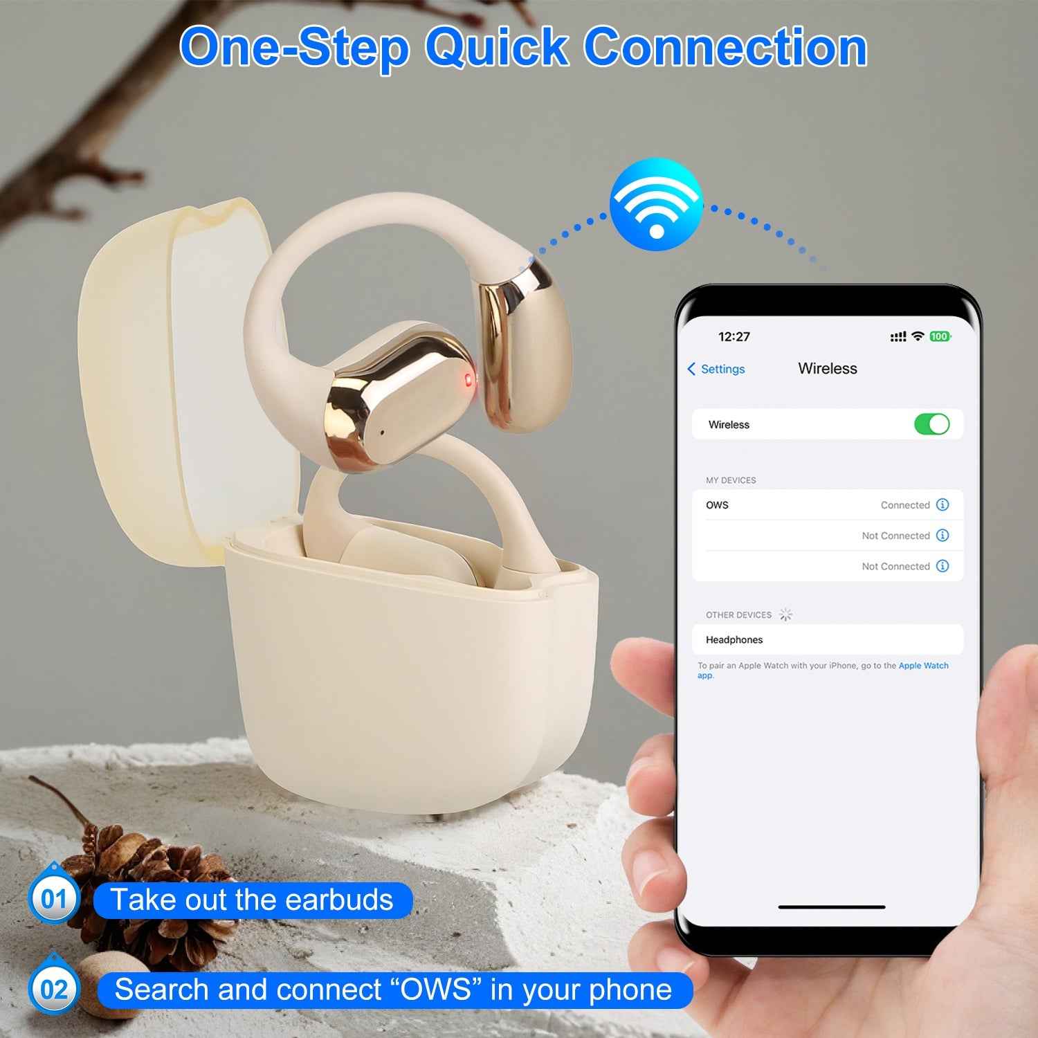 Open-Ear Wireless Bluetooth 5.4 Headphones, IPX5 Sweat-Resistant Earbuds with Touch Controls, Long Battery Life and Charging Case, Comfortable for Workouts & Daily Use