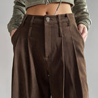 Women's Solid Color High-Waisted Pleated Pants with Pockets Wide Leg