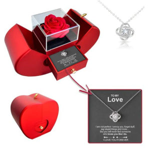 Red Apple Jewelry Box with Artificial Rose Gift for Her Chic Gift