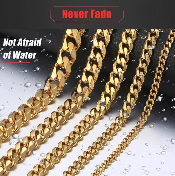 Stainless Steel Gold Silver Chain Cuban Curb Women, Men Necklace