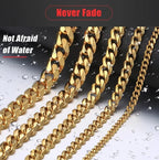 Stainless Steel Gold Silver Chain Cuban Curb Women, Men Necklace