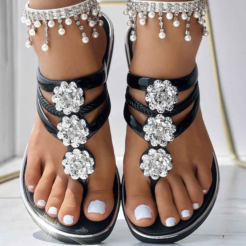 Floral Pattern Flip Flops, Comfortable And Casual Summer Beach Slippers