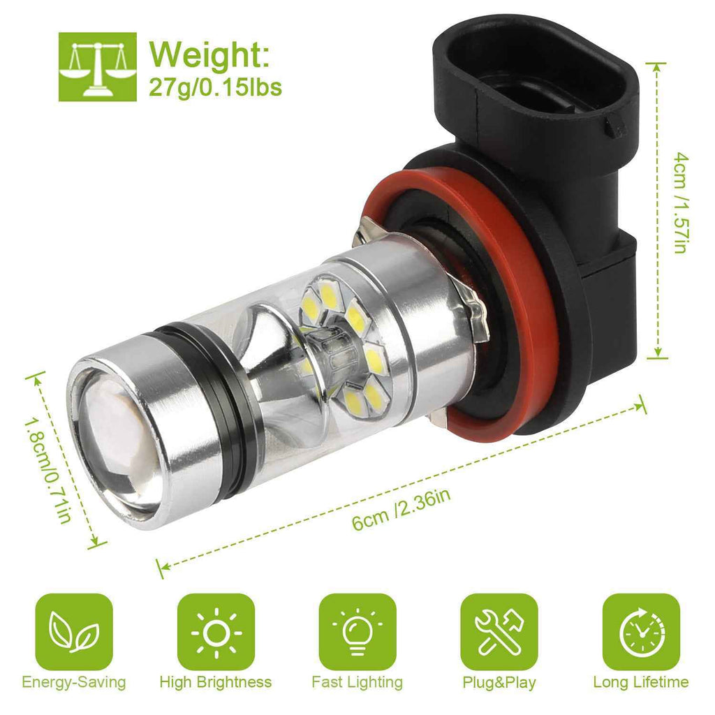 H8 H9 H11 LED Fog DRL Light Bulbs 6000K White (2PCS)