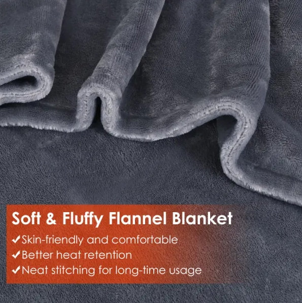 59 Plus 31in USB Heated Blanket Electric Heated Blanket Heated Poncho Shawl Wrap Throw With Zipper Washable For Home Office - Soft and fluffy flannel.