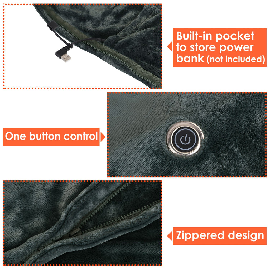 Built-in pocket, one button control, and zippered design of 1Pc  59x31in USB Heated Blanket Electric Heated Blanket Heated Poncho Shawl Wrap Throw With Zipper Washable For Home Office No Power Bank Compatible With CJCD2415461.