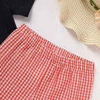 Toddler Baby Boy Back To School Outfit Summer Applique T-Shirt & Red Gingham Shorts Set