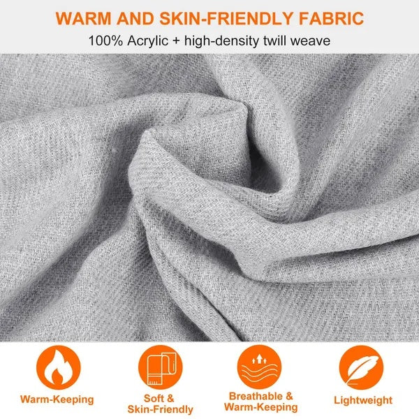 Mens Womens Oversize Cashmere Wool Shawl Wraps Blanket Winter fabric close-up showing warm, skin-friendly 100% acrylic material.