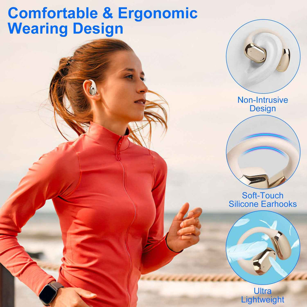 Open-Ear Wireless Bluetooth 5.4 Headphones, IPX5 Sweat-Resistant Earbuds with Touch Controls, Long Battery Life and Charging Case, Comfortable for Workouts & Daily Use