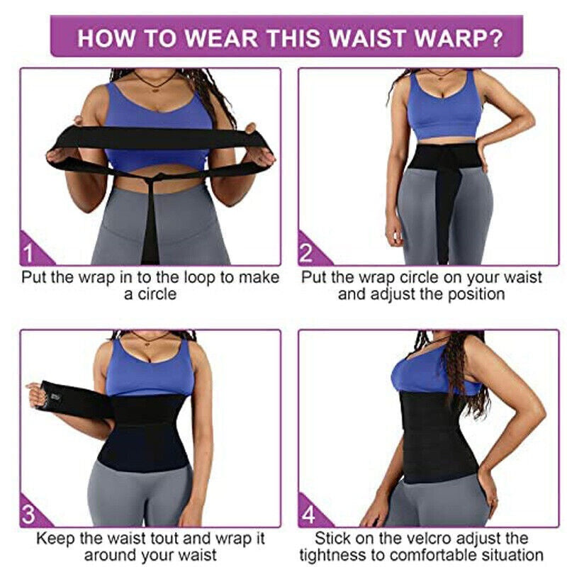 How to wear the Invisible Wrap Waist Trainer Tape Adjustable Tummy Shapewear step-by-step tutorial for effective use.