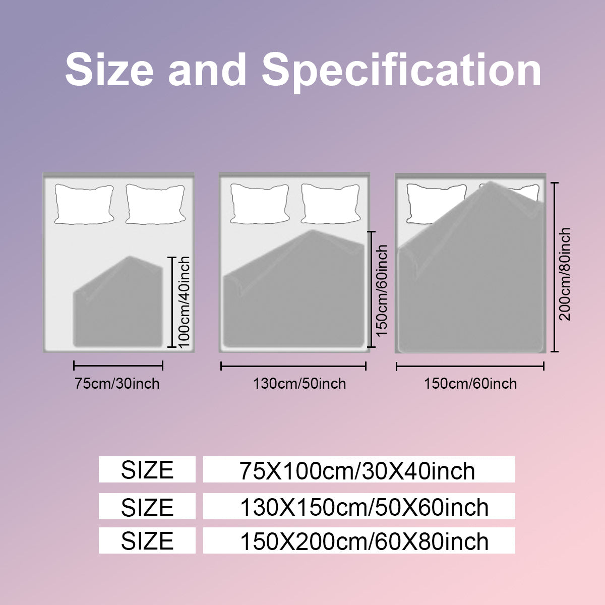 Size and specification chart for Flannel Velvet Blanket Long Eyelashes in inches.
