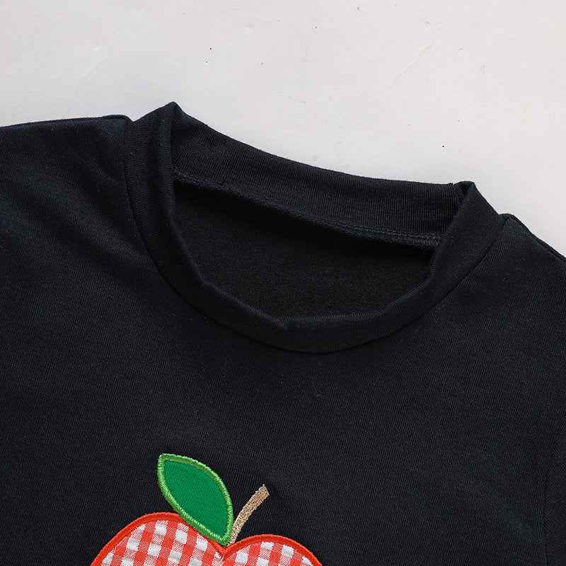 Toddler Baby Boy Back To School Outfit Summer Applique T-Shirt & Red Gingham Shorts Set