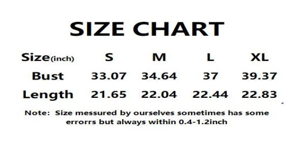 Size chart for Women's Solid Color Sequin Sleeveless Top, V-Neck Sparkling Party Blouse For Casual And Evening Wear.