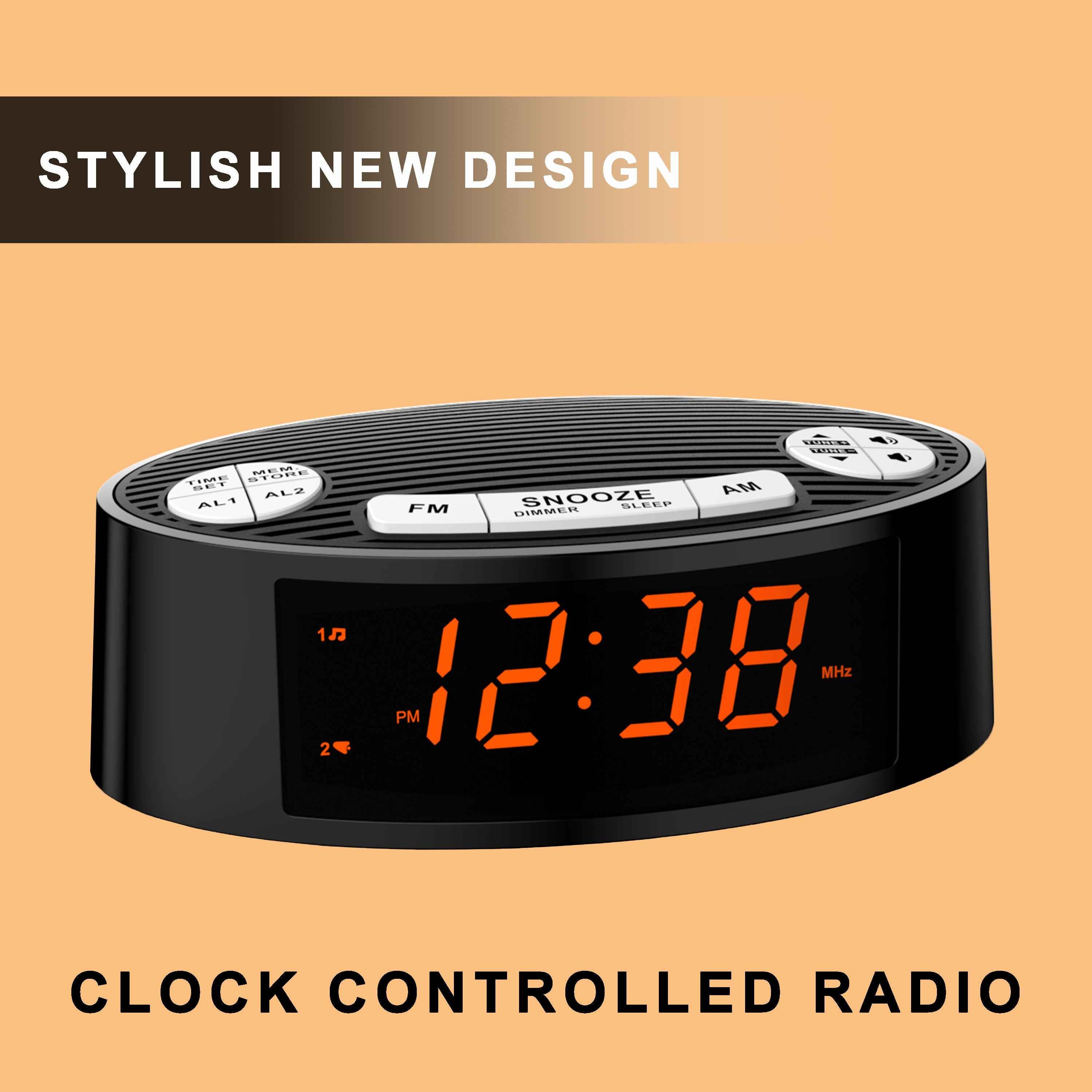 AM FM Alarm Clock Radio With Dual Alarm Snooze Timer Orange LED Secondary image