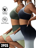 2 Pack Y Back Sports Bras For Women Spaghetti Thin Strap Workout Bras Wirefree Padded Racerback Yoga Bras on display.