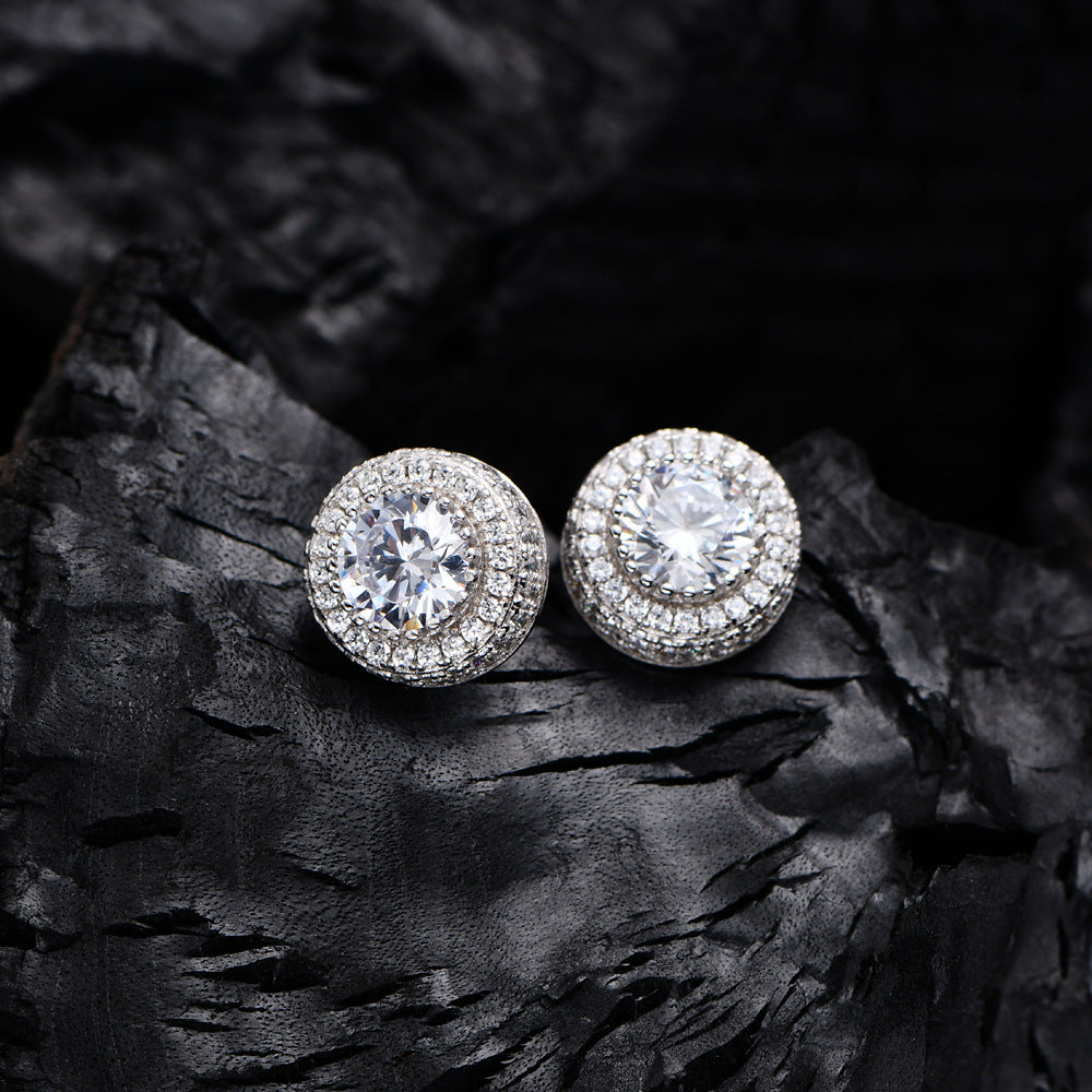 Hip Hop Wedding Zircon Stud Earrings Sparkling Unisex Daily Jewelry