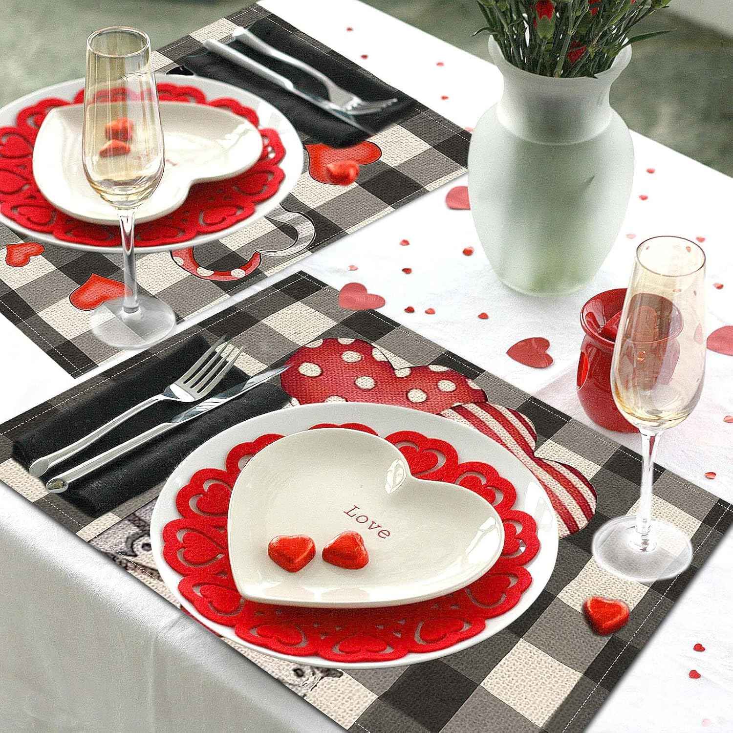 Valentines Day Placemats Set Of 4, 17x12.5 Inches With Gnomes And Hearts Pattern For Holiday Parties And Family Gatherings-clearance Sale Main image