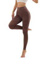 6 Pack Mesh Cut Out Leggings For Women Tights Breathable Workout Tummy Control Pants in brown color.
