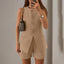 Women's Summer 2 Piece Short Sets Sleeveless Crew Neck Suit Vest Tops High Waist Shorts Business Outfits in beige.