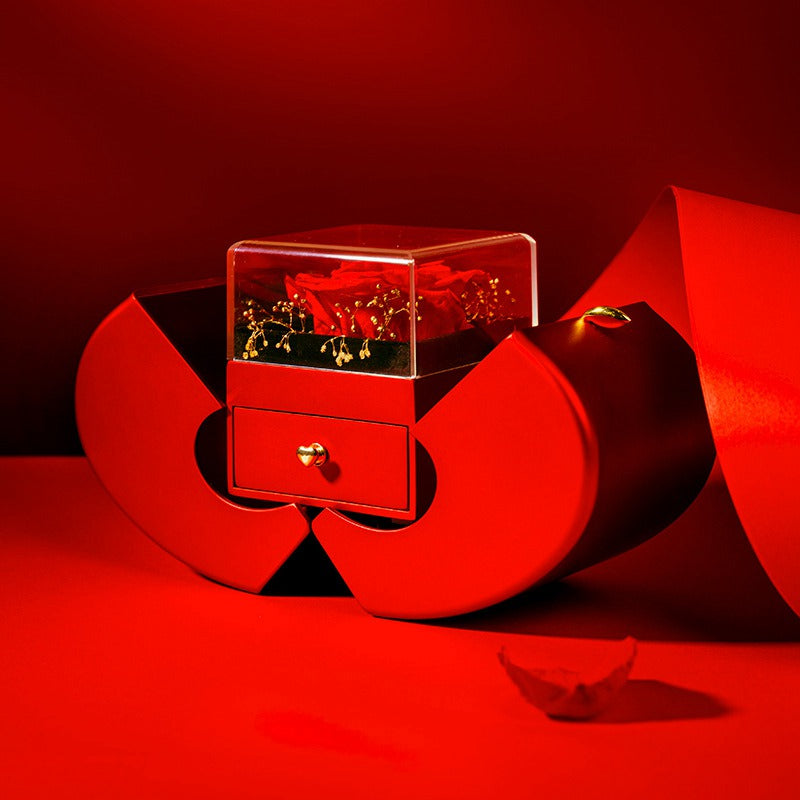 Red Apple Jewelry Box with Artificial Rose Gift for Her Chic Gift