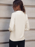 Women’s Elegant Long Sleeve Business Shirt with Pearl Buttons – Stand Collar, Polyester, All-Season Wear, back view.