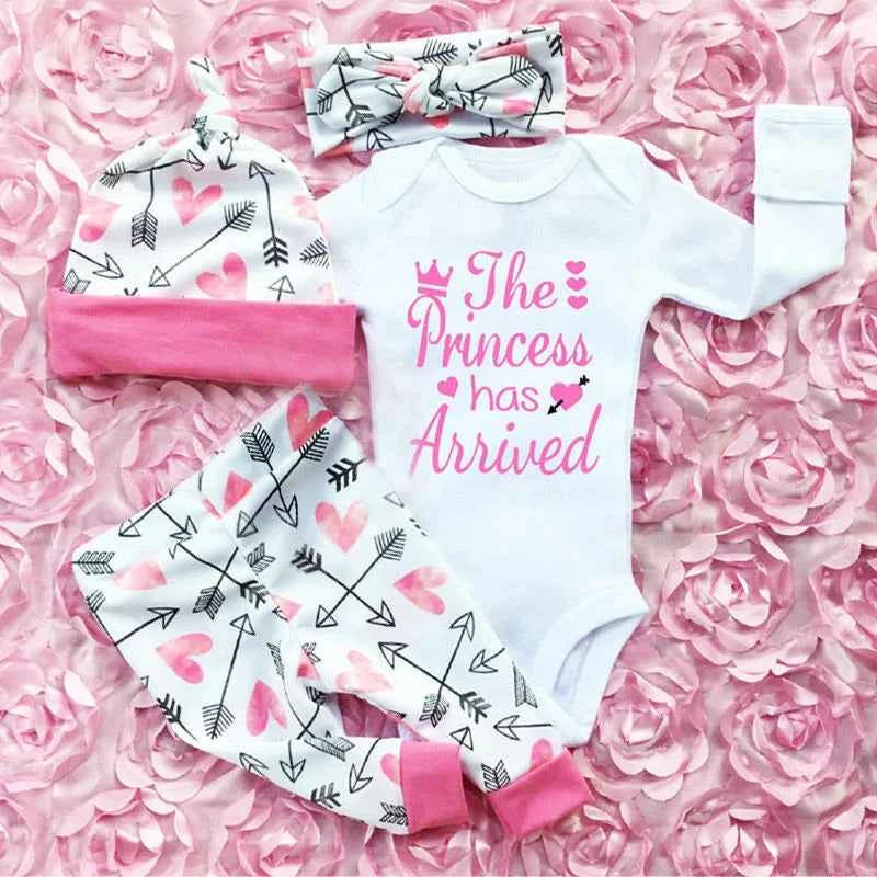 4PCS Newborn Kids Baby Girl Outfits Clothes Romper Bodysuit Pants Outfits Set Main image
