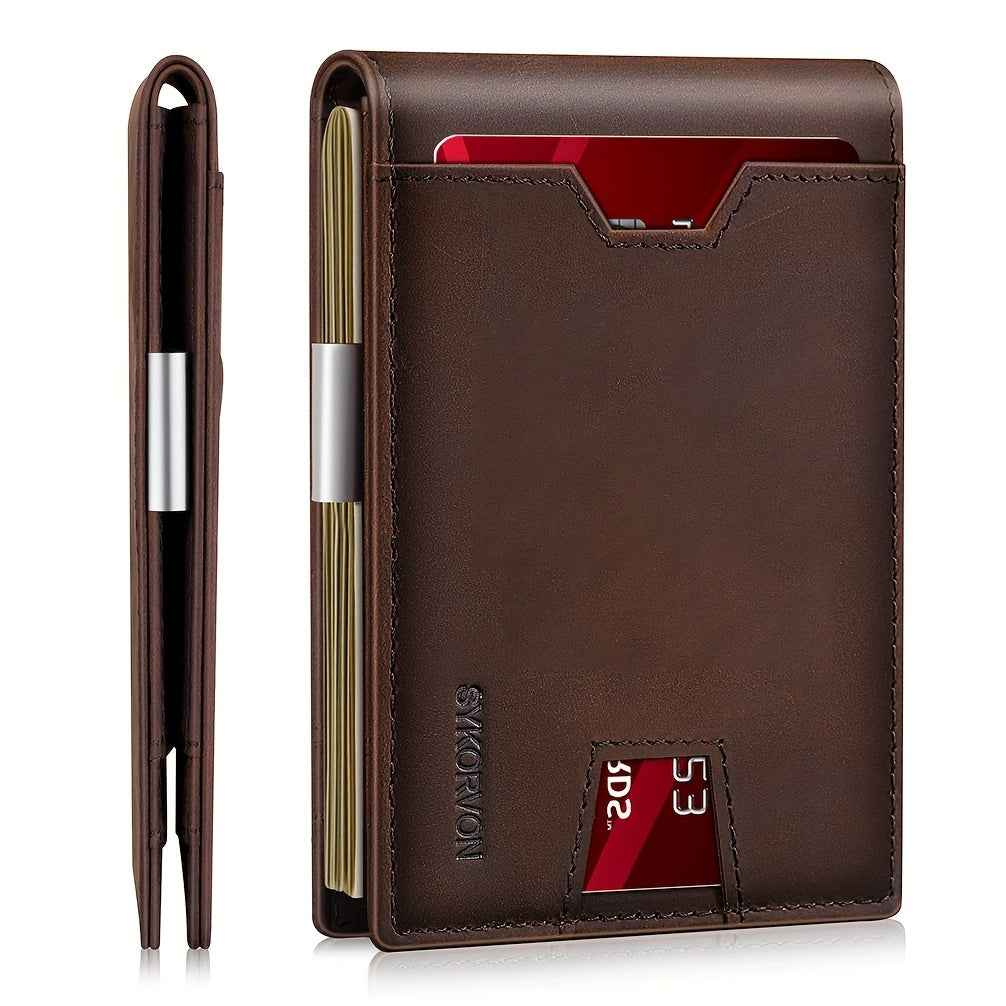 Genuine Leather Bifold Wallet Men, RFID Shielding Wallet Front Pocket Wallet, Suitable For Son And Daughter To Send Daddy's Wallet