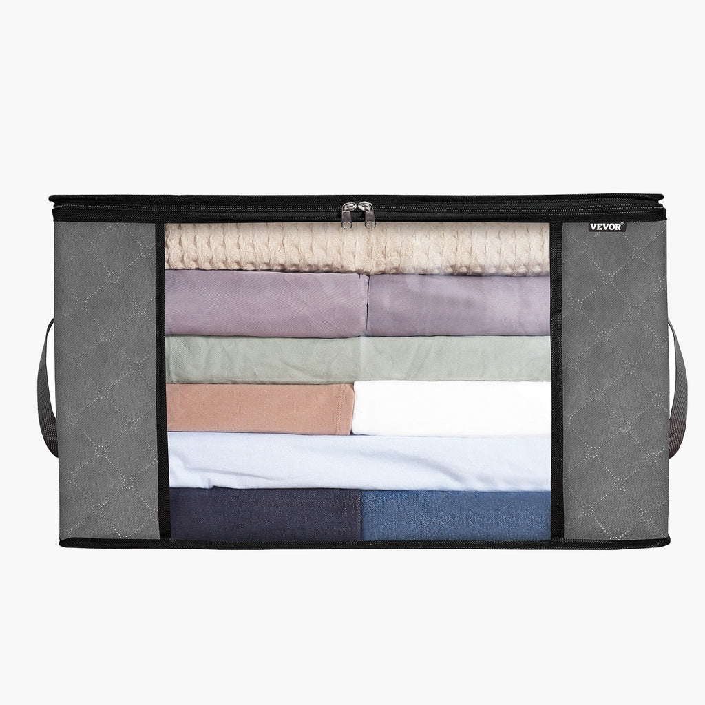 90L Large Storage Bags, 6 Pack Clothes Storage Bin, Foldable Closet Organizers Containers With Handle, Nov-woven Fabric Storage Bag For Clothing, Blanket, Comforter, Bed Sheet, Pillow Grey