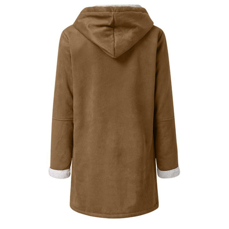 Winter Jackets For Women Sherpa Lined Jacket Women Duffle Toggle Coat Hooded Fleece Jacket back view in brown color