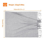 Mens Womens Oversize Cashmere Wool Shawl Wraps Blanket Winter in light gray, 100cm x 70cm dimensions with fringed edges.