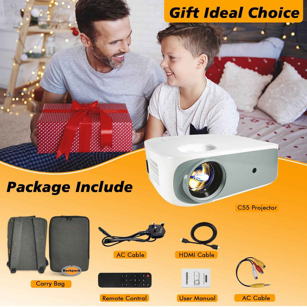 TECDIGBO Smart Projector C55, Native 1080P with UHD 4K Support, High-Definition Home Theater Projector, White (US Version)