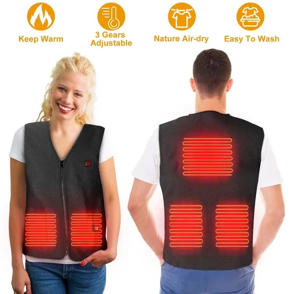 USB Heated Vest, Heat Jacket with 3 Adjustable Heating Gears, Warm Fleece Lined Coat for Men & Women