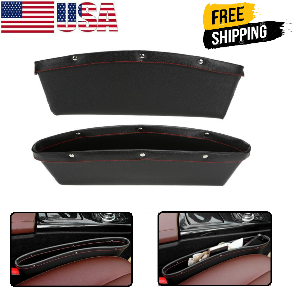 2pcs Car Seat Gap PU Leather Catch Catcher Box Caddy Slit Pocket Storage Organizer Main image