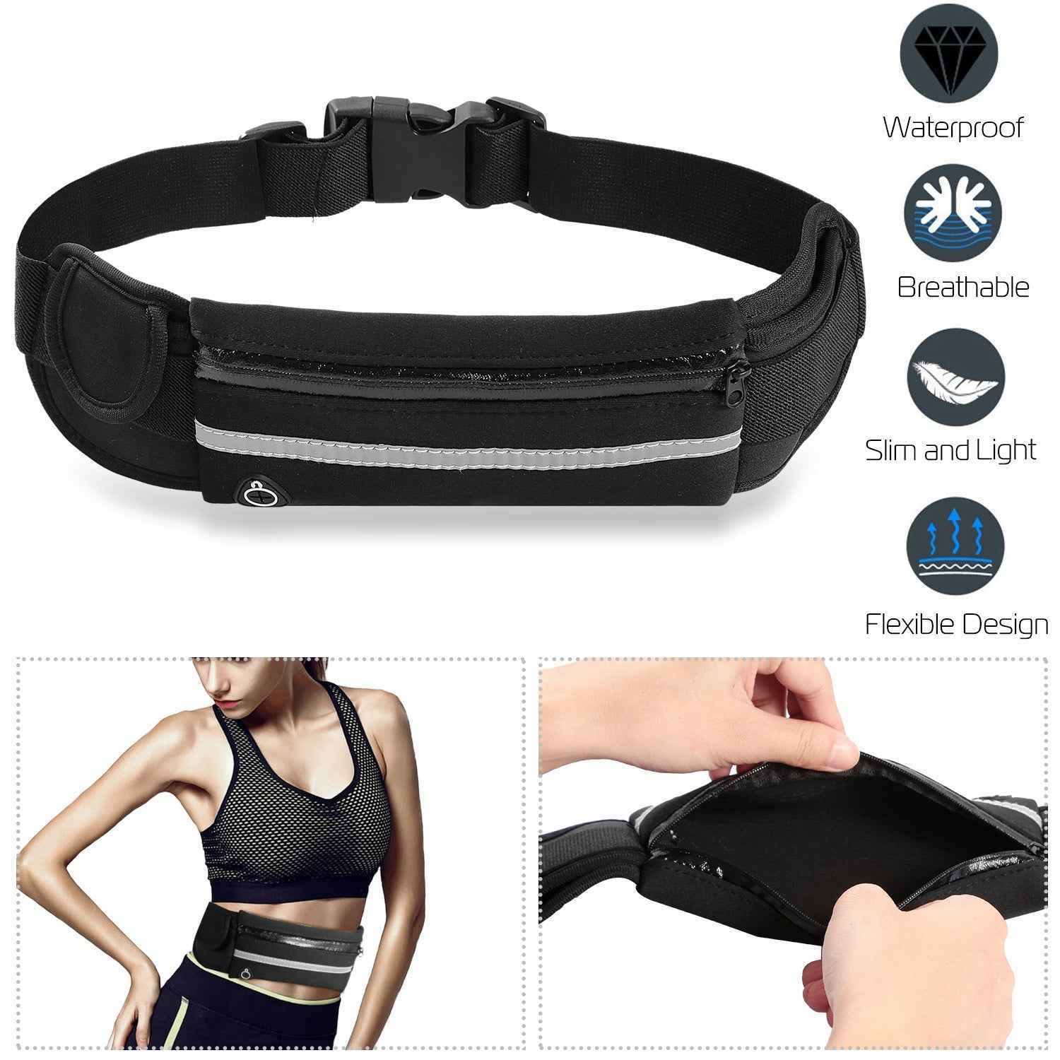 1Pc Sports Waist Bag Running Belt Pack Waterproof Adjustable Waist Pouch Main image