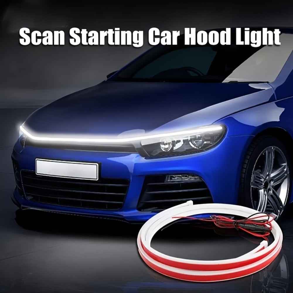Upgrade Your Vehicle: Universal 12V 10W Start-Scan LED Hood Light – 59in White Dynamic Daytime Running DRL Strip