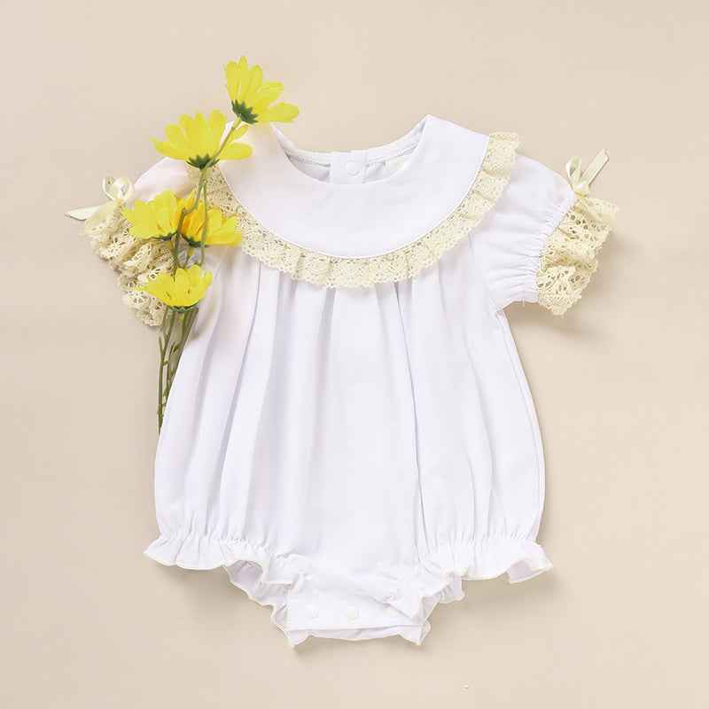 Baby Girl White Lace Romper Soft & Stylish Short Sleeve Bubble Jumpsui Secondary image