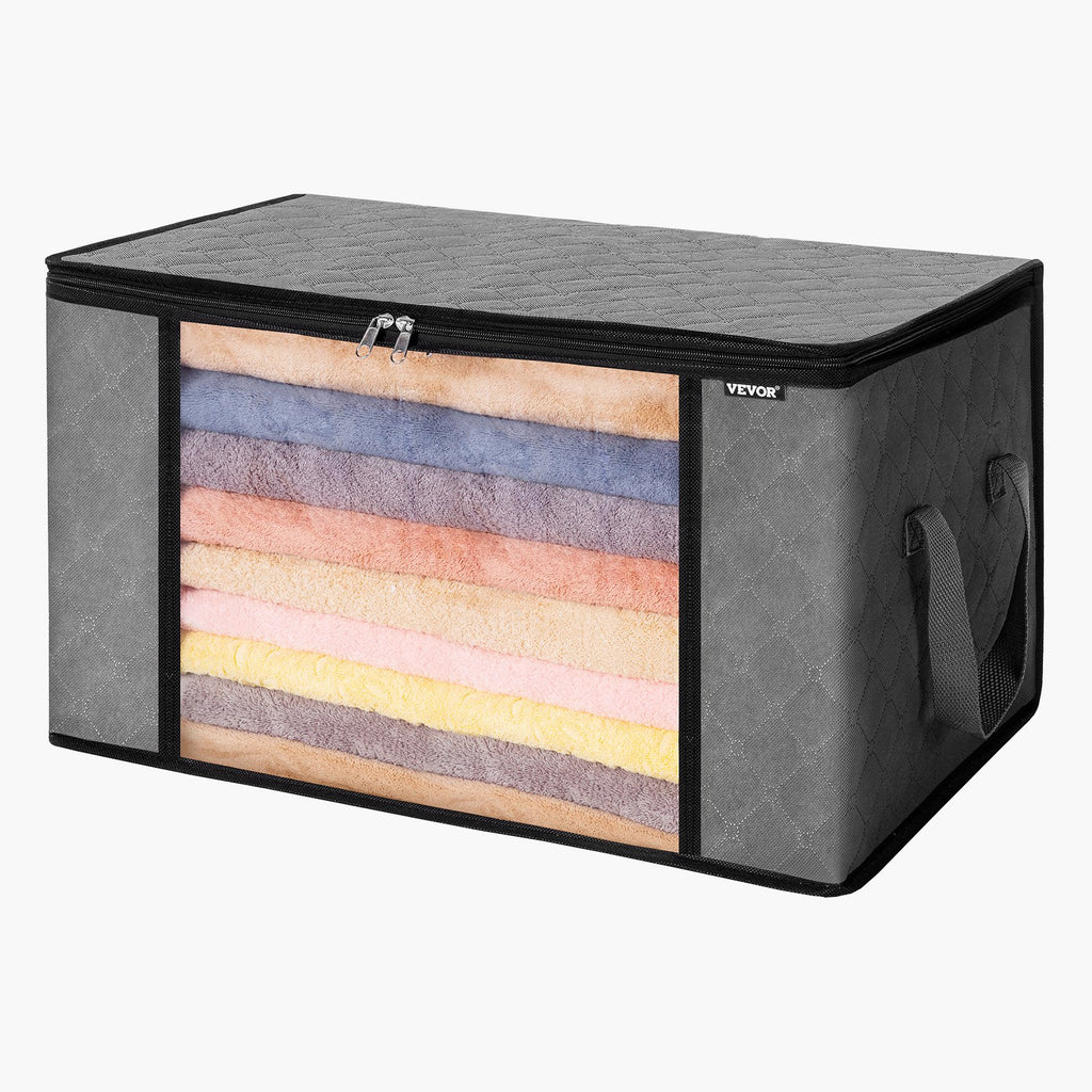 90L Large Storage Bags, 6 Pack Clothes Storage Bin, Foldable Closet Organizers Containers With Handle, Nov-woven Fabric Storage Bag For Clothing, Blanket, Comforter, Bed Sheet, Pillow Grey.