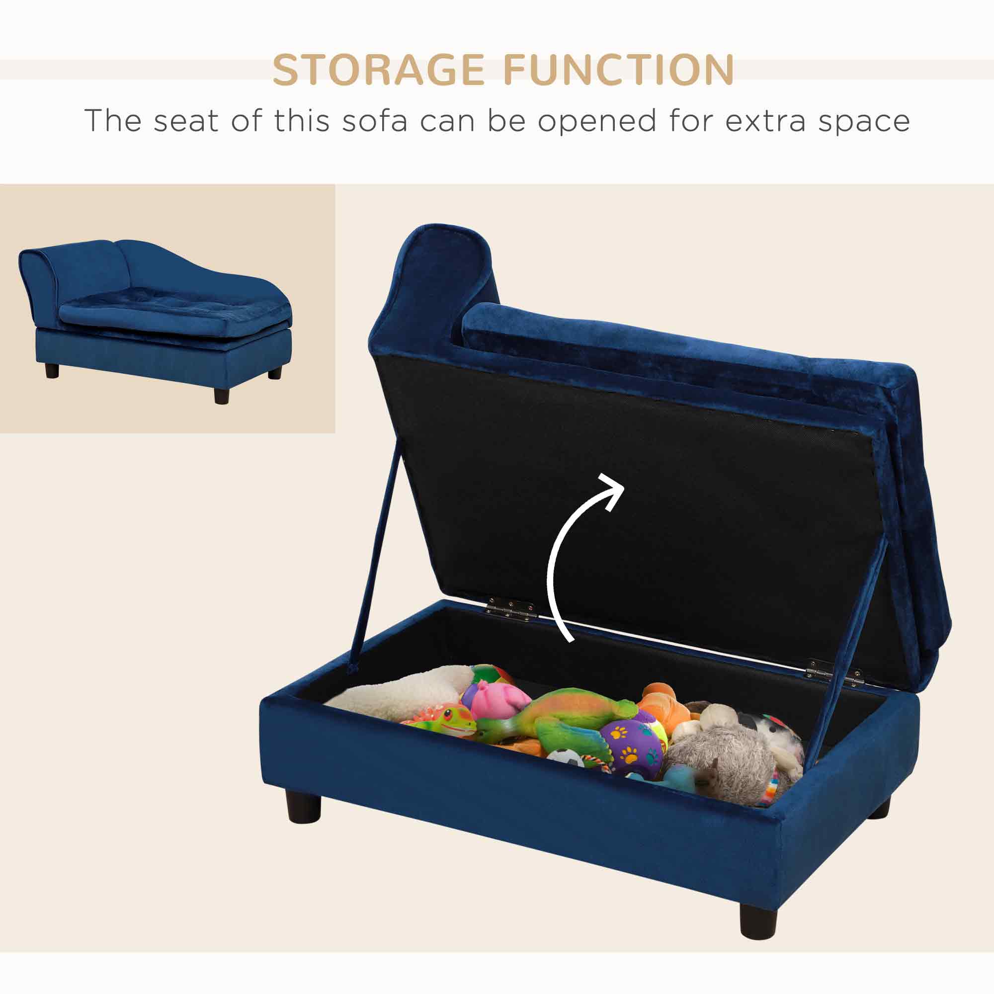 Luxury Small Dog Bed With Hidden Storage Plush Foam
