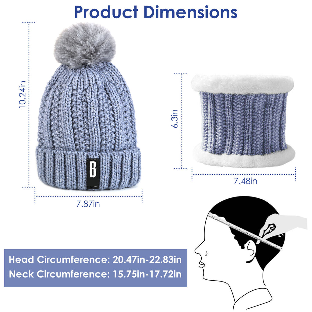 1Set Winter Beanie Hat Scarf Set Women Warm Knitting Skull Cap Neck Warmer For Walking Running Hiking Camping Outdoors Gift dimensions.
