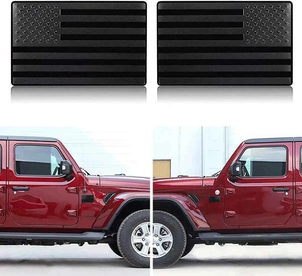 2PCS Metal USA Flag Car Truck Sticker – American Patriotic Emblem Decal, Black, Weather-Resistant Durable Design
