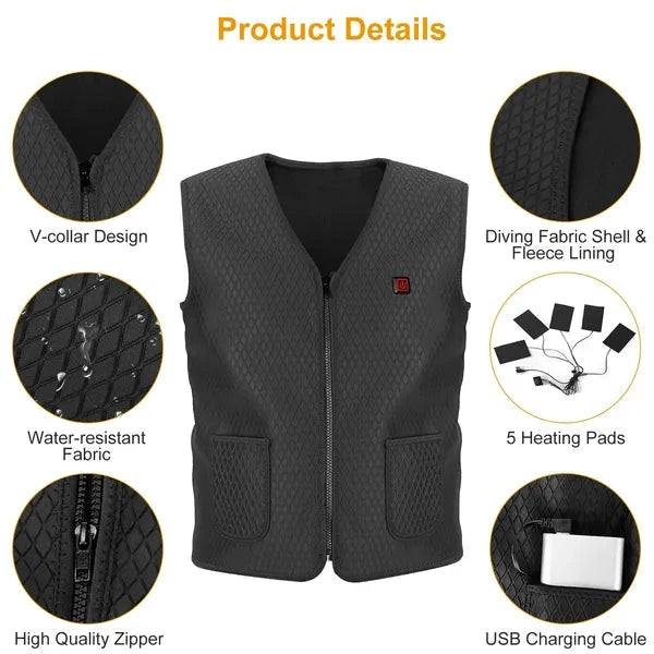 USB Heated Vest, Heat Jacket with 3 Adjustable Heating Gears, Warm Fleece Lined Coat for Men & Women