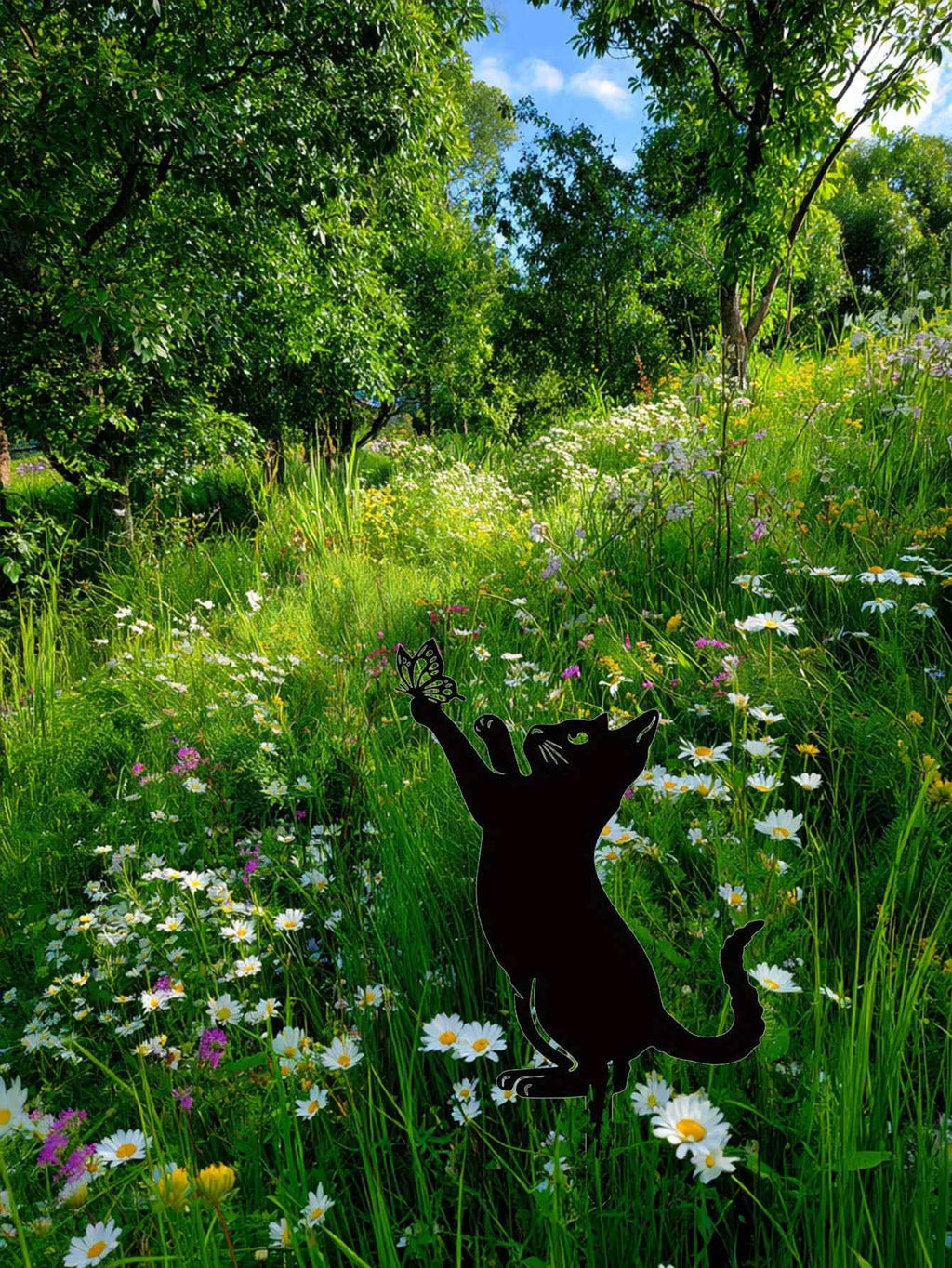 Cat Garden Stakes - Elegant Adorable Family Silhouette Statues, Perfect For Yard