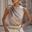 Women's Elegant Sleeveless Mock Neck Top Ruffle Detail Blouse