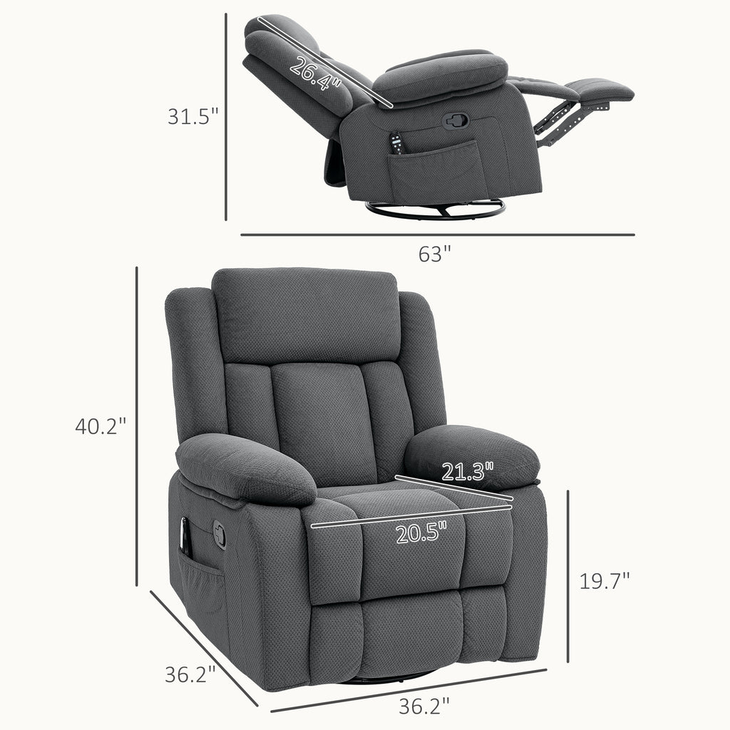 Recliner Massage Armchair with Heat, 8 vibrating points lumbar heating