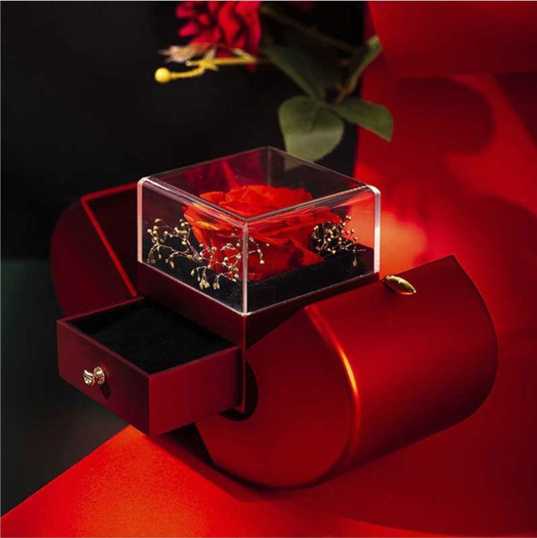 Red Apple Jewelry Box with Artificial Rose Gift for Her Chic Gift Secondary image