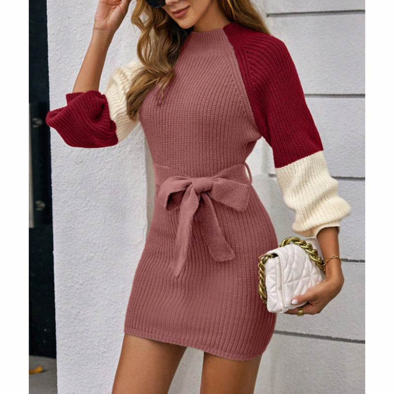 Women's Color Block Sweater Midi Dress - Fall Long Sleeve Bodycon Dress