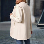 Womens Elegant Single Breasted Coat Long Sleeve Mid Winter Overcoat Work Office Coats in cream color from the back.